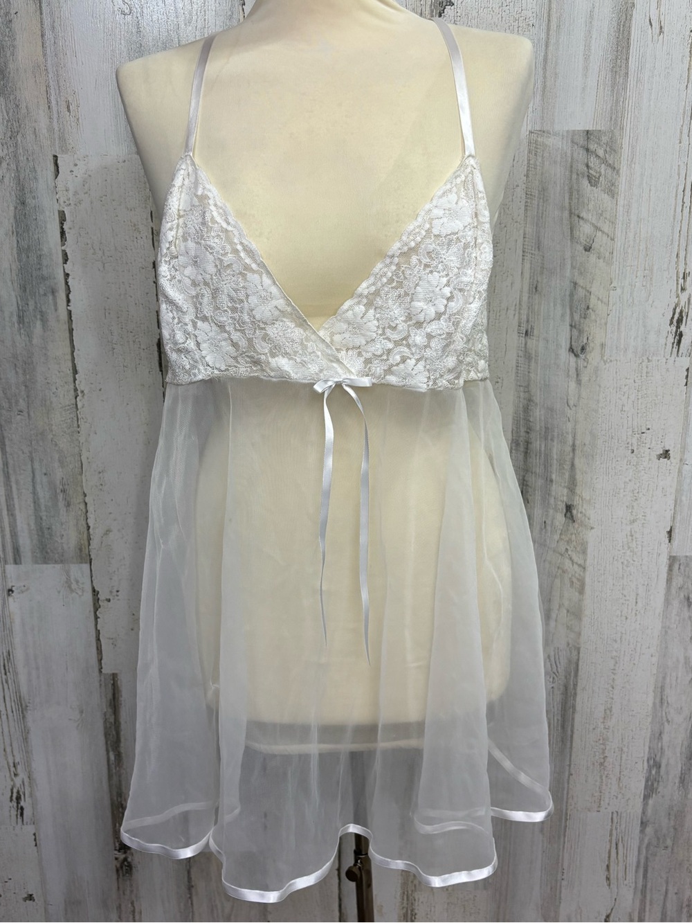 Petra Fashions Plus Size White Sheer Lace Babydoll Chemise